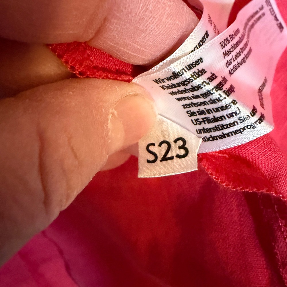 Eileen Fisher Shift Dress Womens Medium Red Organic Linen Short Sleeve Midi S23 - Picture 8 of 9